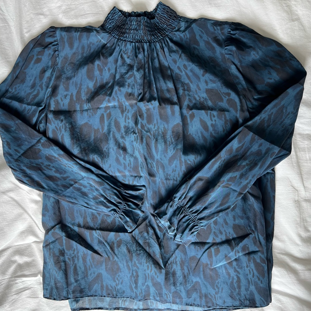 Tucker Silk Blue Patterned Blouse
